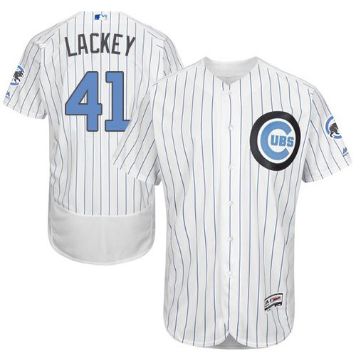 Cubs #41 John Lackey White(Blue Strip) Flexbase Authentic Collection Father's Day Stitched MLB Jersey